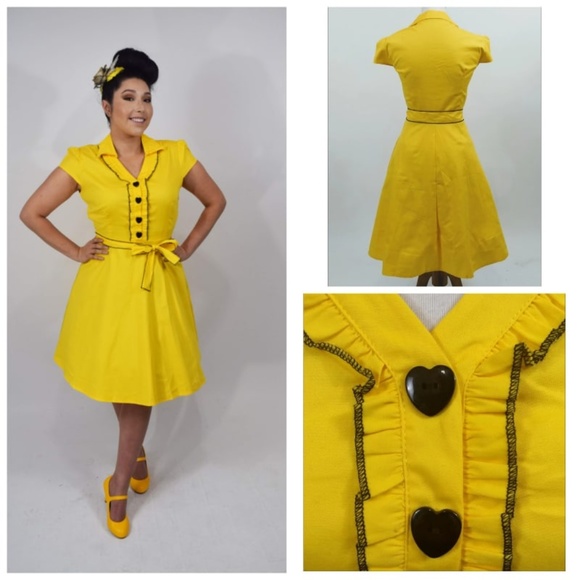 Glitz Glam and Rebellion Dresses & Skirts - GGR Heart Button Swing Dress in Yellow